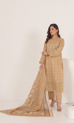 3PC Luxury Embroidered Unstitched Lawn Suit - ZED-08