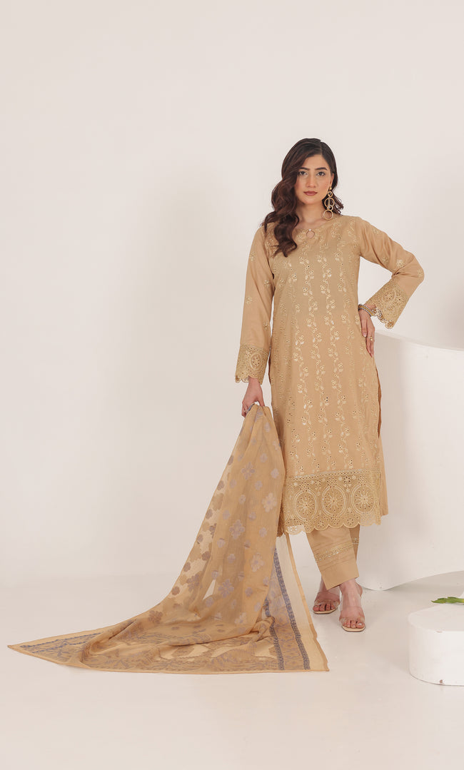 3PC Luxury Embroidered Unstitched Lawn Suit - ZED-08 Hover Image