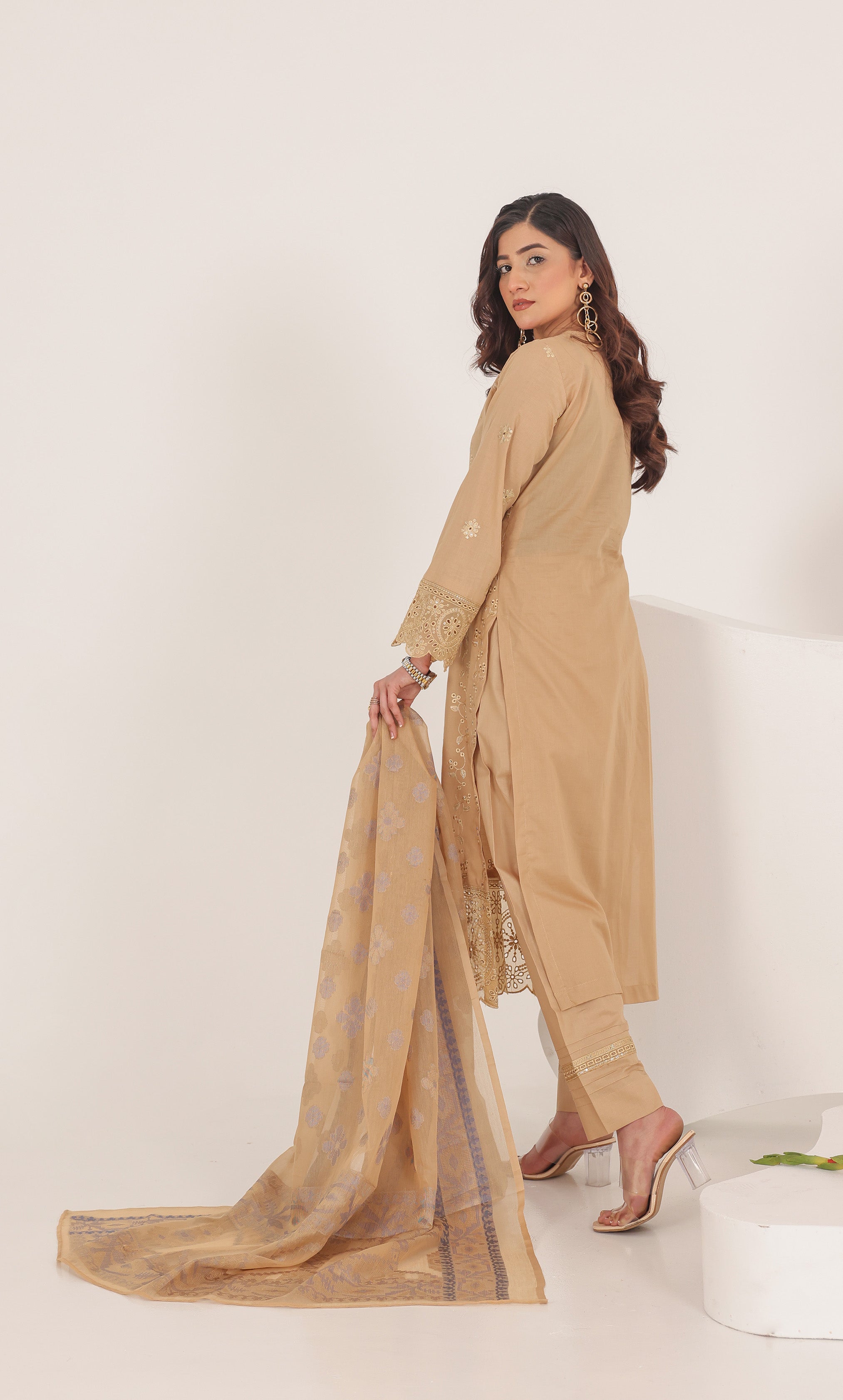 3PC Luxury Embroidered Unstitched Lawn Suit - ZED-08