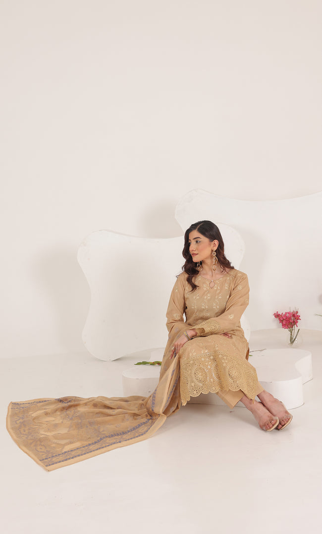 3PC Luxury Embroidered Unstitched Lawn Suit - ZED-08 Main Image