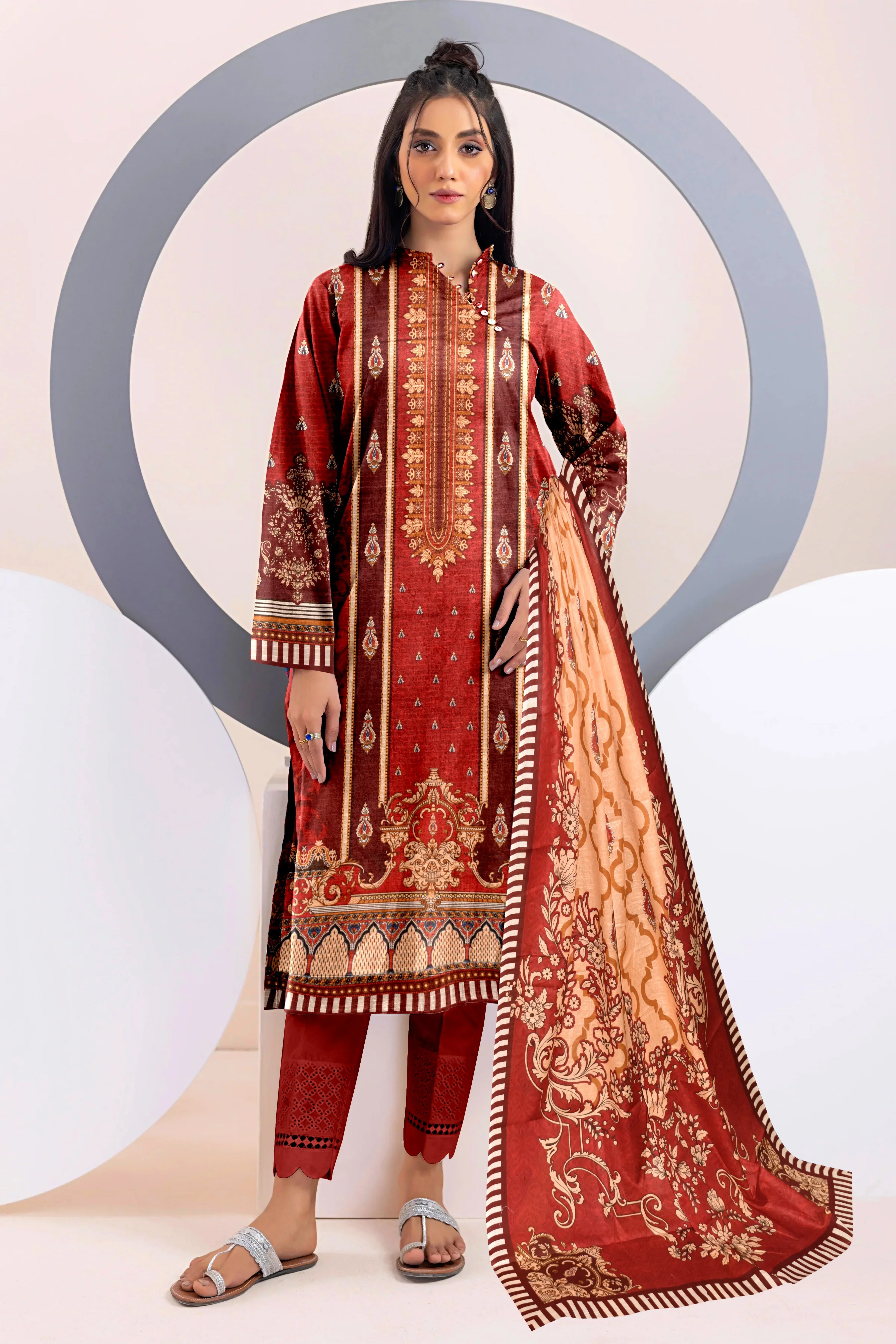 3 Piece Unstitched Printed Dobby Lawn Suit -BA-V18-01