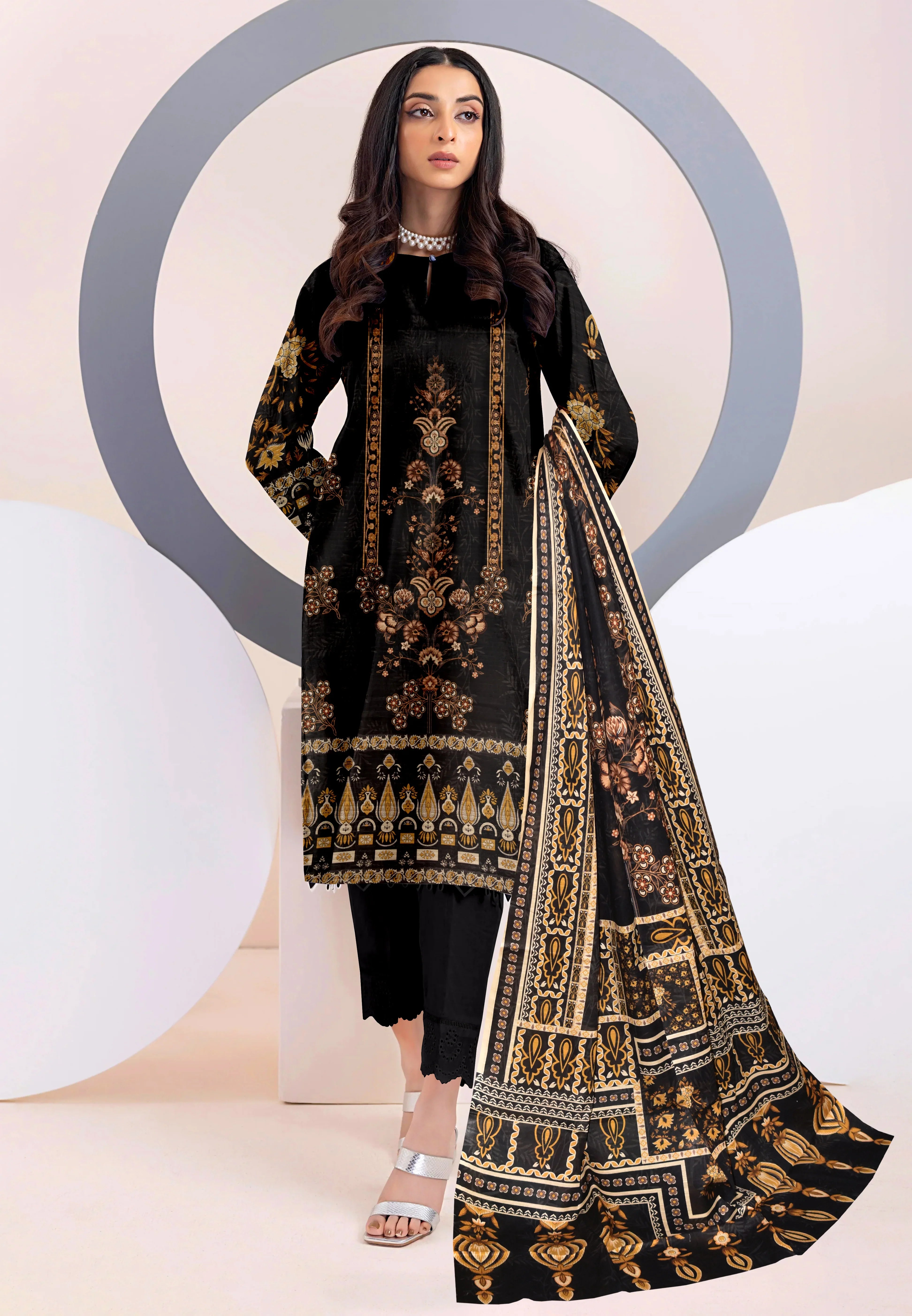 3 Piece Unstitched Printed Dobby Lawn Suit -BA-V18-03