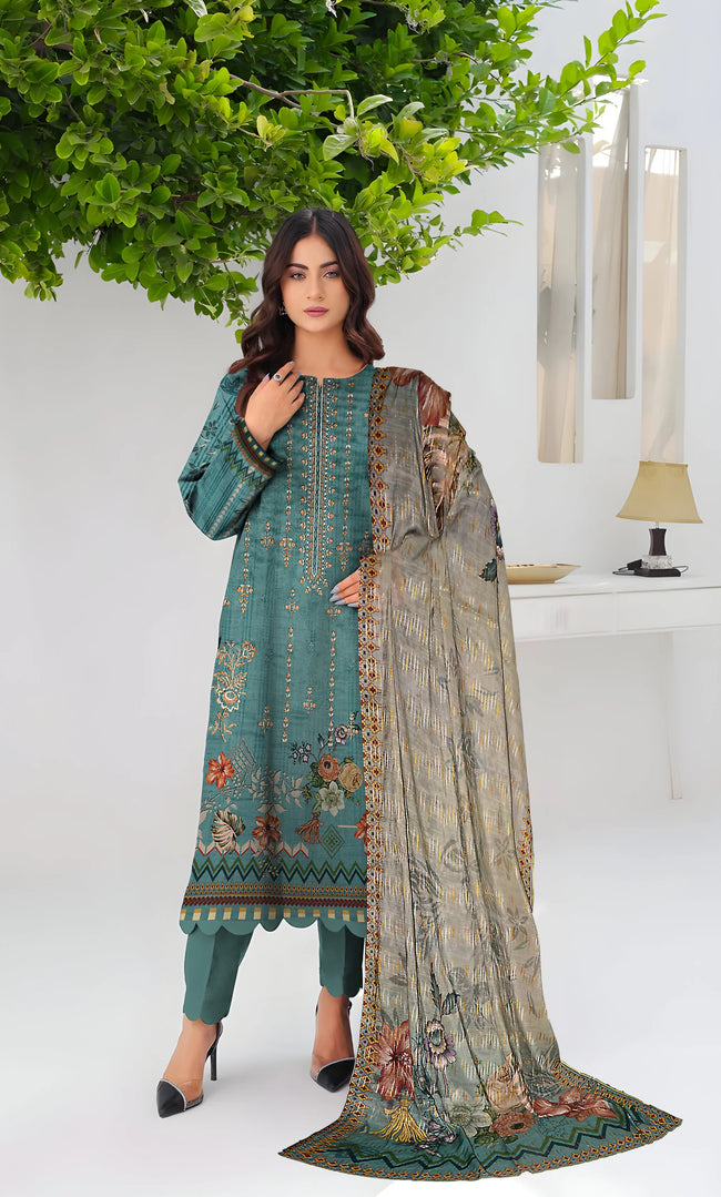 3PC Embroidered Unstitched Lawn Suit - NA-V1-02 Hover Image