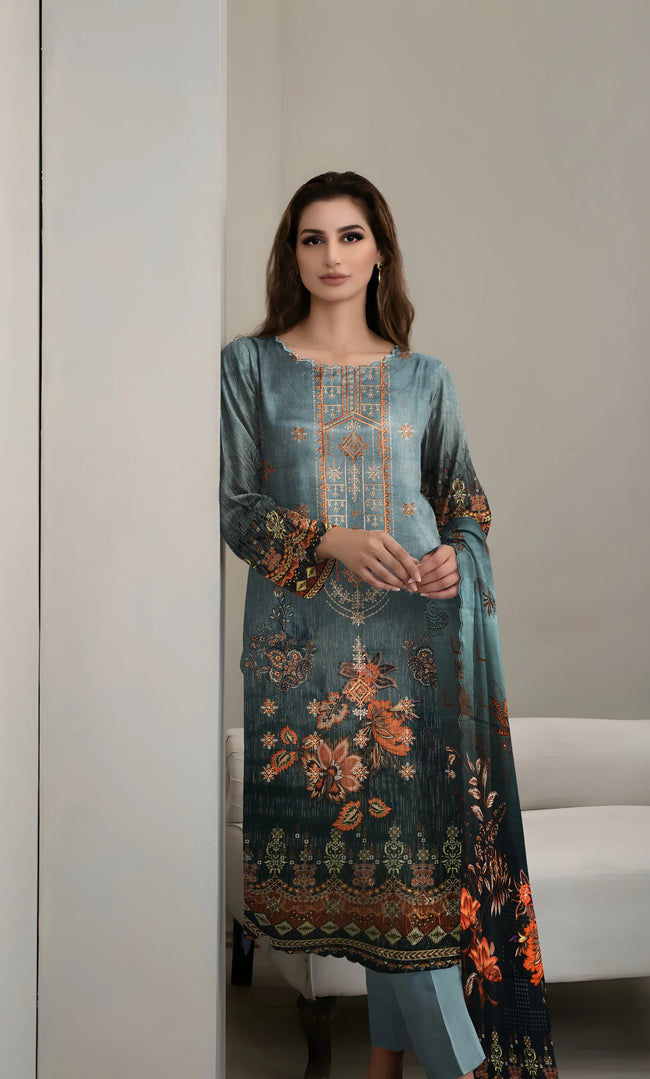 3PC Embroidered Banarsi Unstitched Lawn Suit - NA-V3-01 Main Image