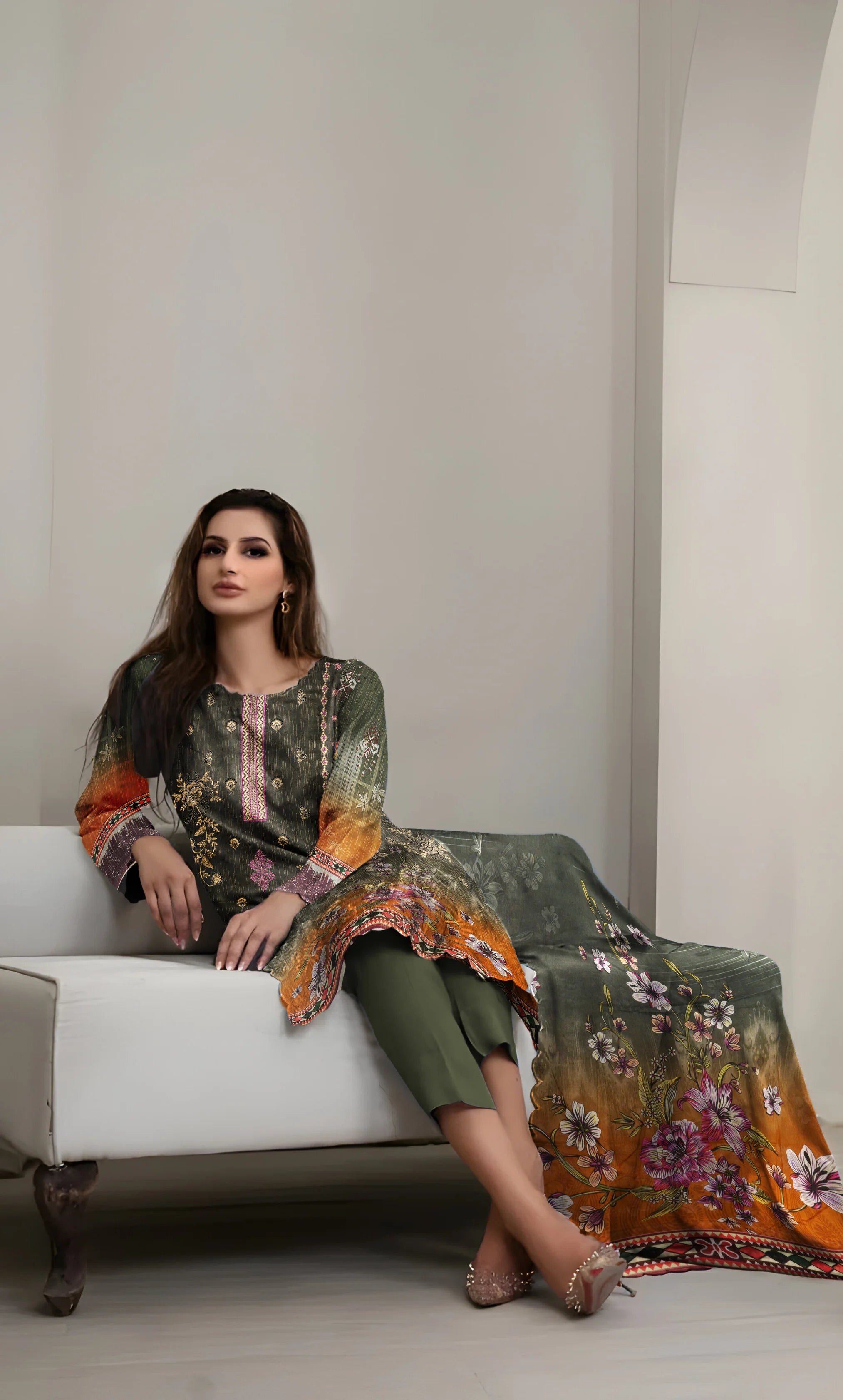 3PC Embroidered Banarsi Unstitched Lawn Suit - NA-V3-03