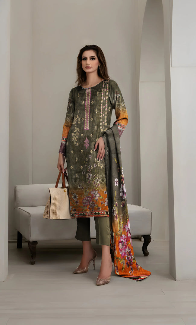 3PC Embroidered Banarsi Unstitched Lawn Suit - NA-V3-03 Main Image