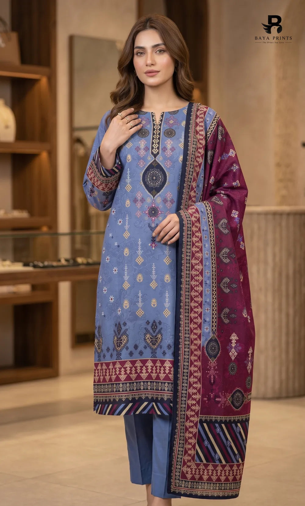 3PC Printed Karandi | Unstitched | BA-V2-06