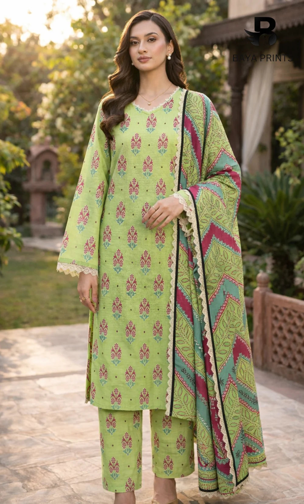 3 Piece Unstitched Printed Doria Linen  Suit  - BA-V3-005