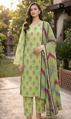3 Piece Unstitched Printed Doria Linen  Suit  - BA-V3-005