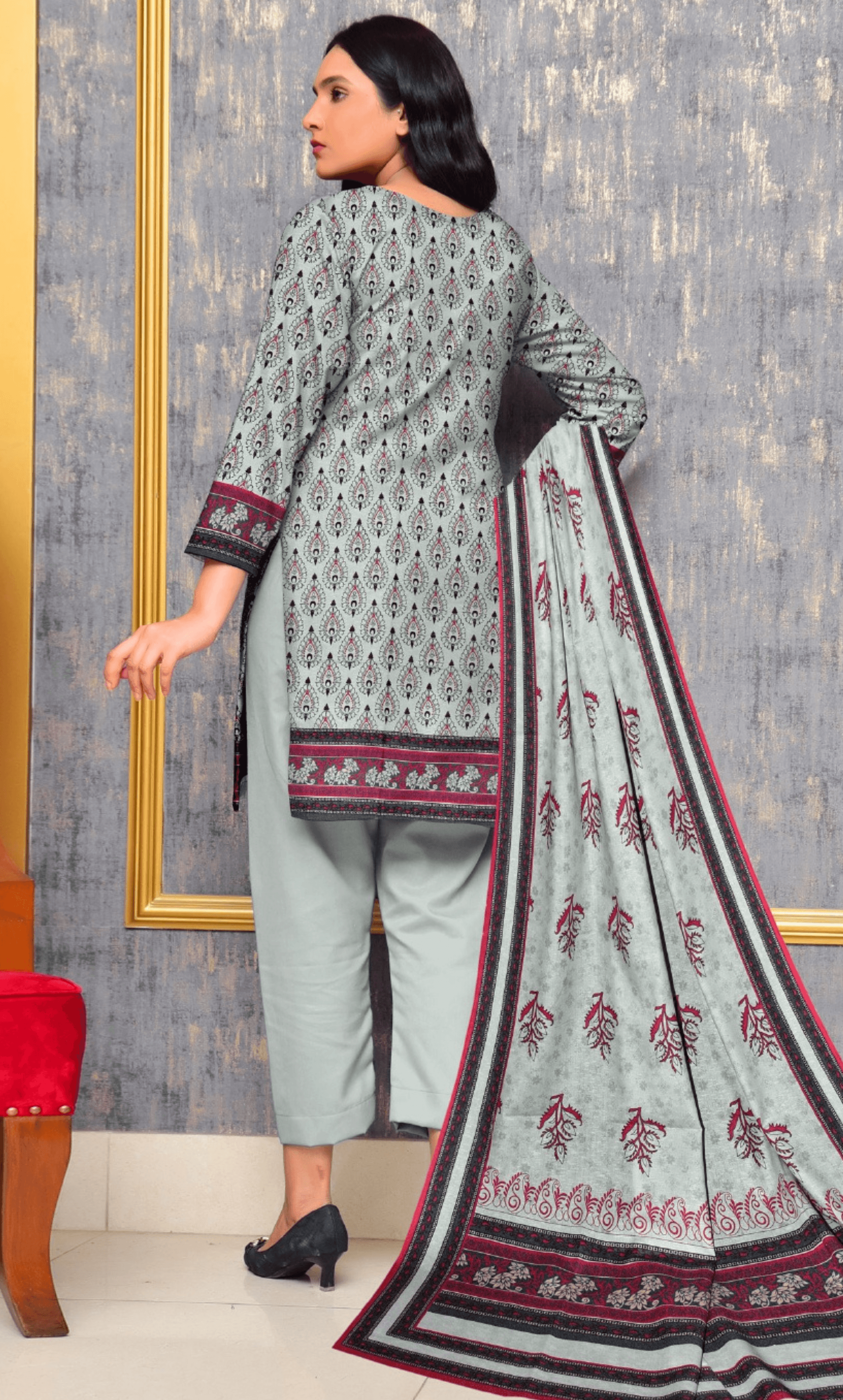 3 Piece Unstitched Karandi Suit -V1- 08