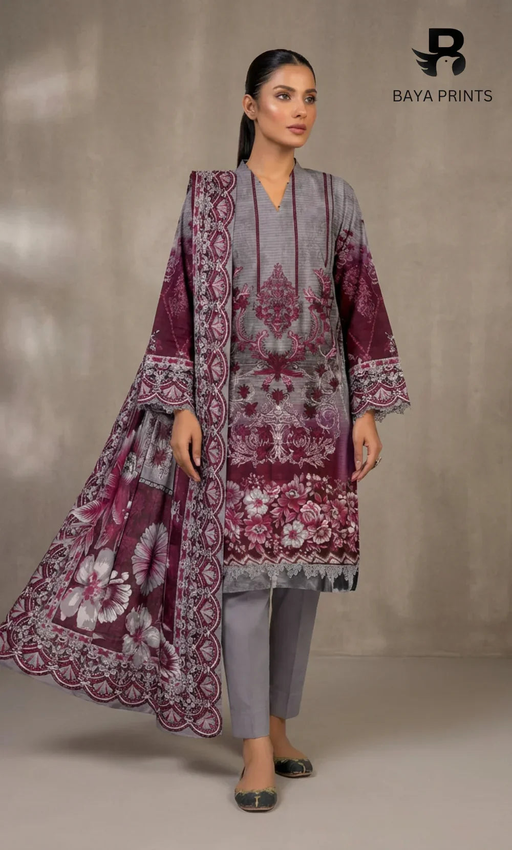 3 Piece Unstitched Printed Dobby Lawn Suit -BA-V18-09