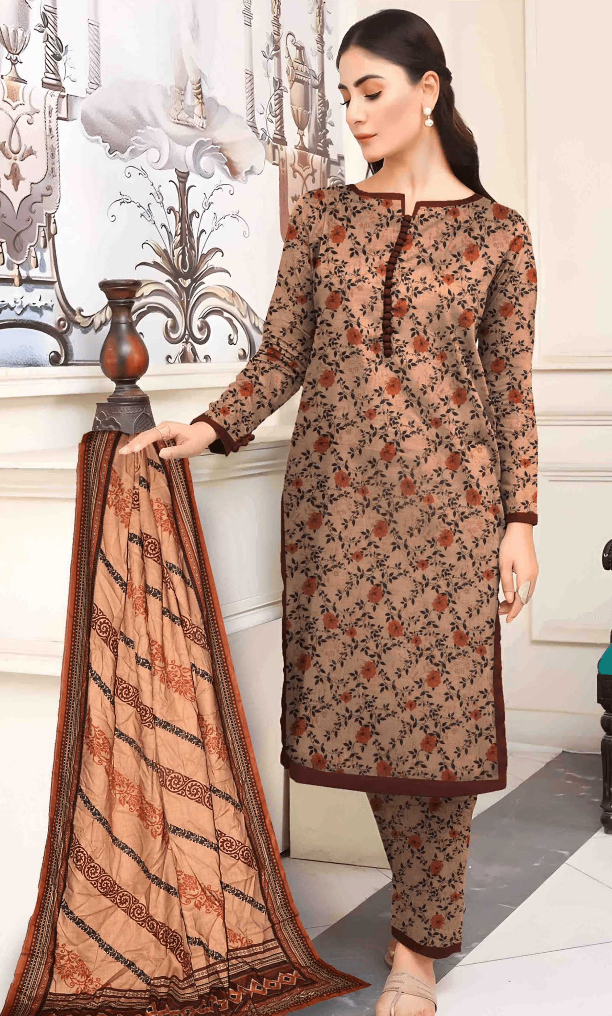 3PC Premium Linen Unstitched  -BA-V9-5