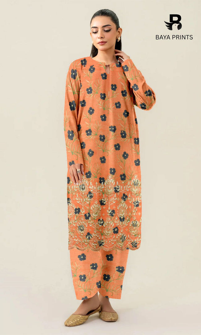 2-Piece Unstitched Dhanak Printed Suit with Embroidered Border-DE-V1-09 Hover Image