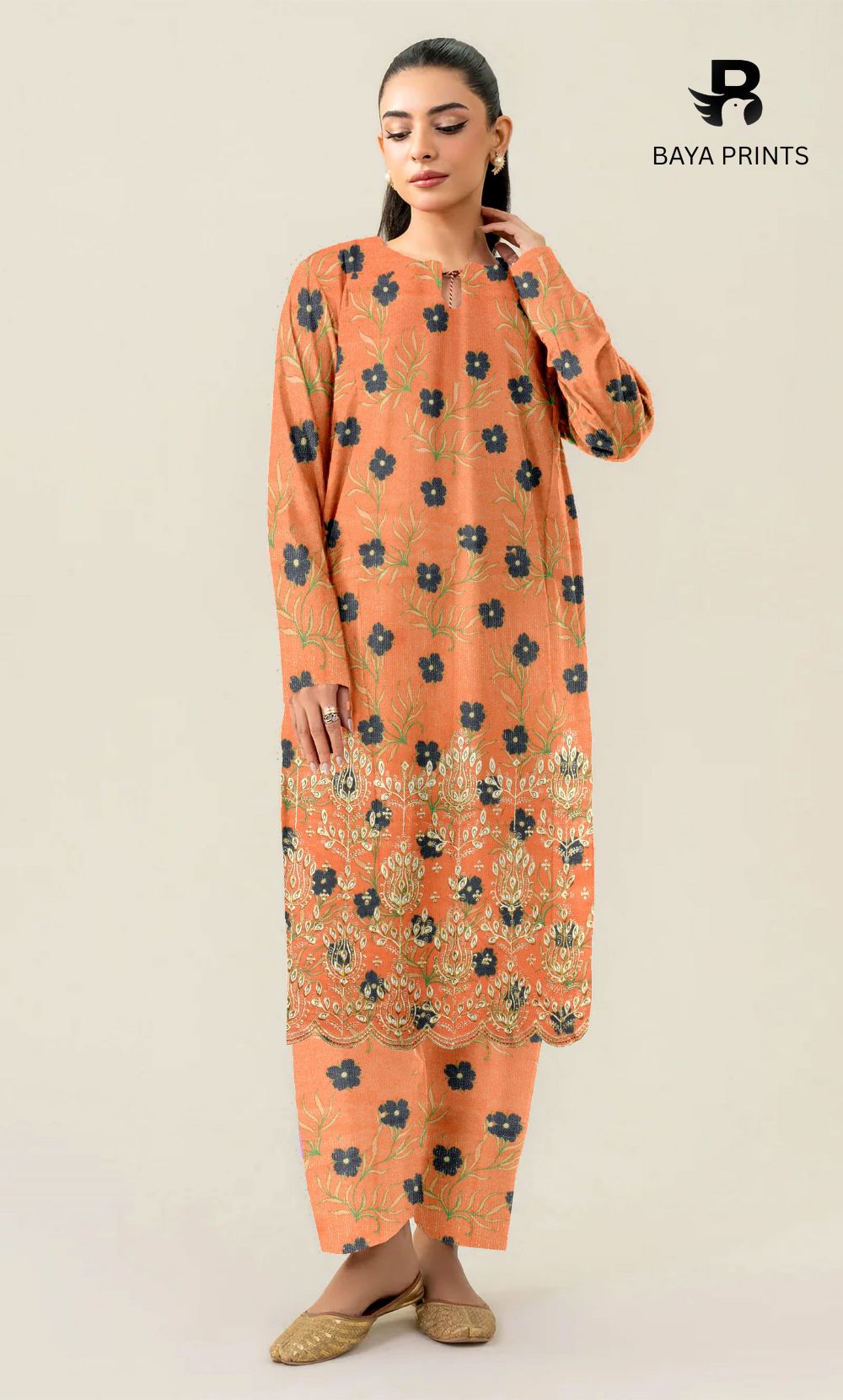 2-Piece Unstitched Dhanak Printed Suit with Embroidered Border-DE-V1-09