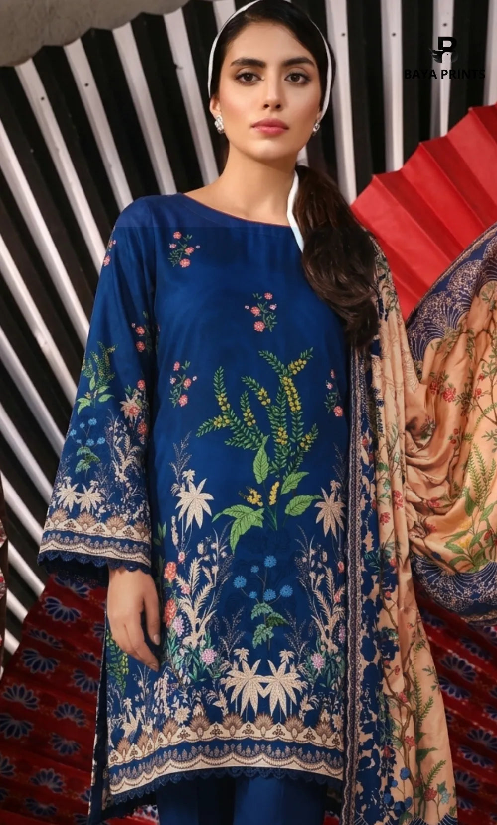 3PC Printed Lawn | Unstitched |  M.B
