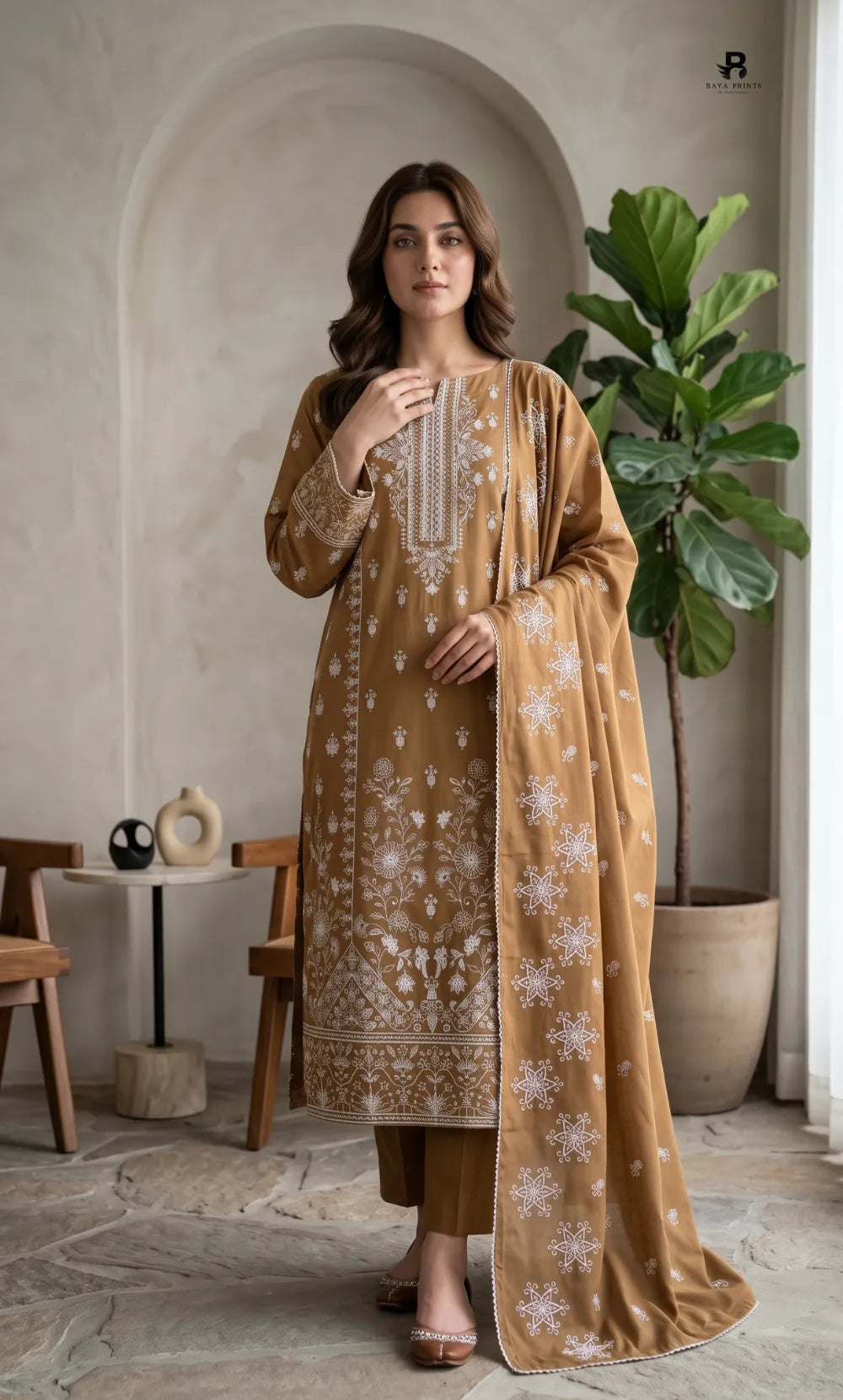 3PC Premium Embroidered Dhanak | Unstitched | AABROO