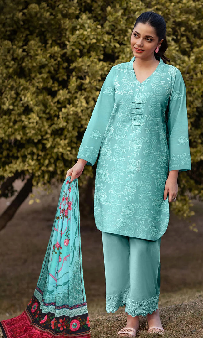 3PC Luxury Embroidered Unstitched Lawn Suit - ZED-V3-04 Hover Image