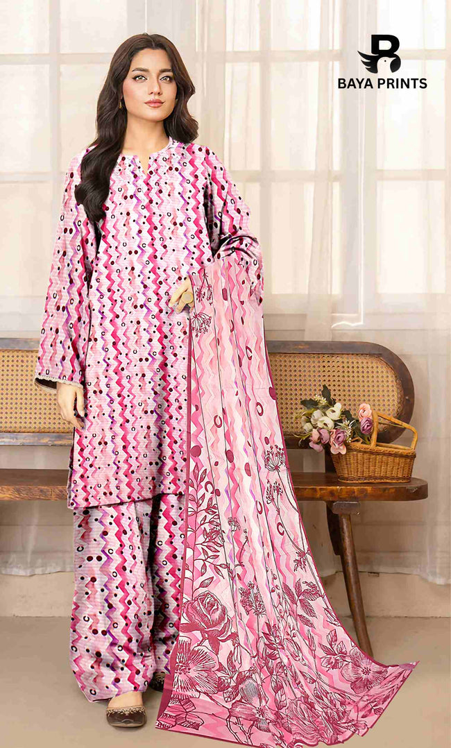 3 Piece Unstitched Printed Lawn Suit -BA-V25-9 Hover Image