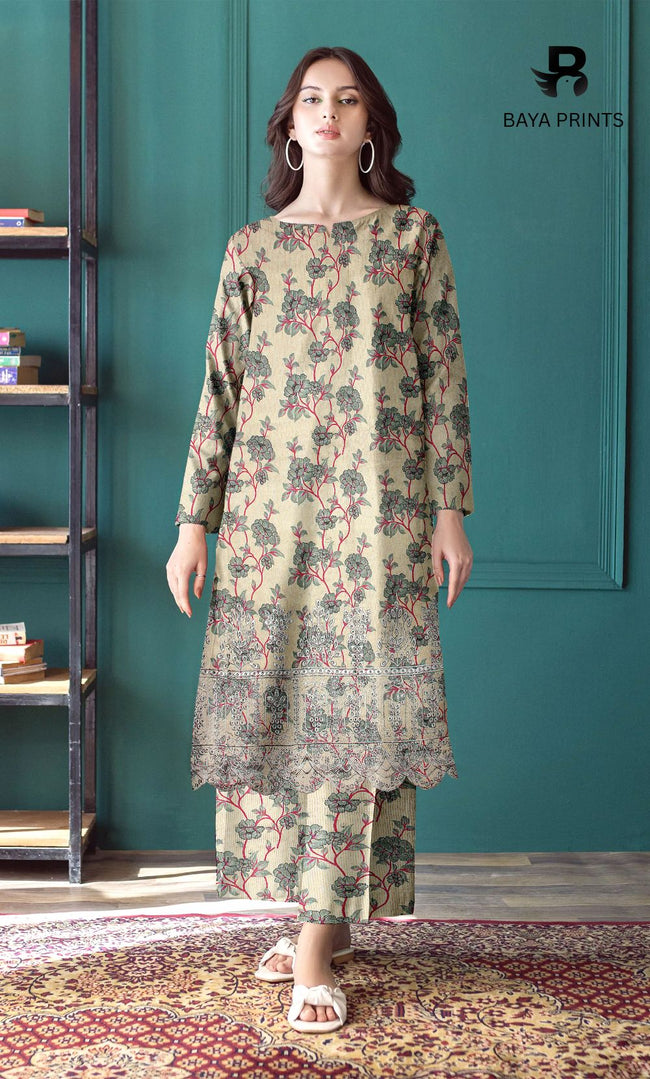 2-Piece Unstitched Dhanak Printed Suit with Embroidered Border-DE-V1-21 Hover Image