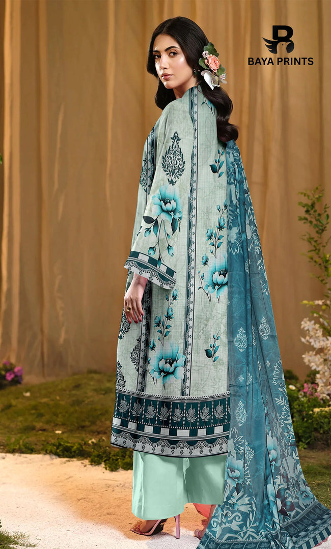 3 Piece Unstitched Printed Dobby Lawn Suit With Resham Dupatta -BA-V34 Main Image