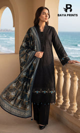 3-Piece Unstitched Luxury Embroidered Lawn Suit - Black