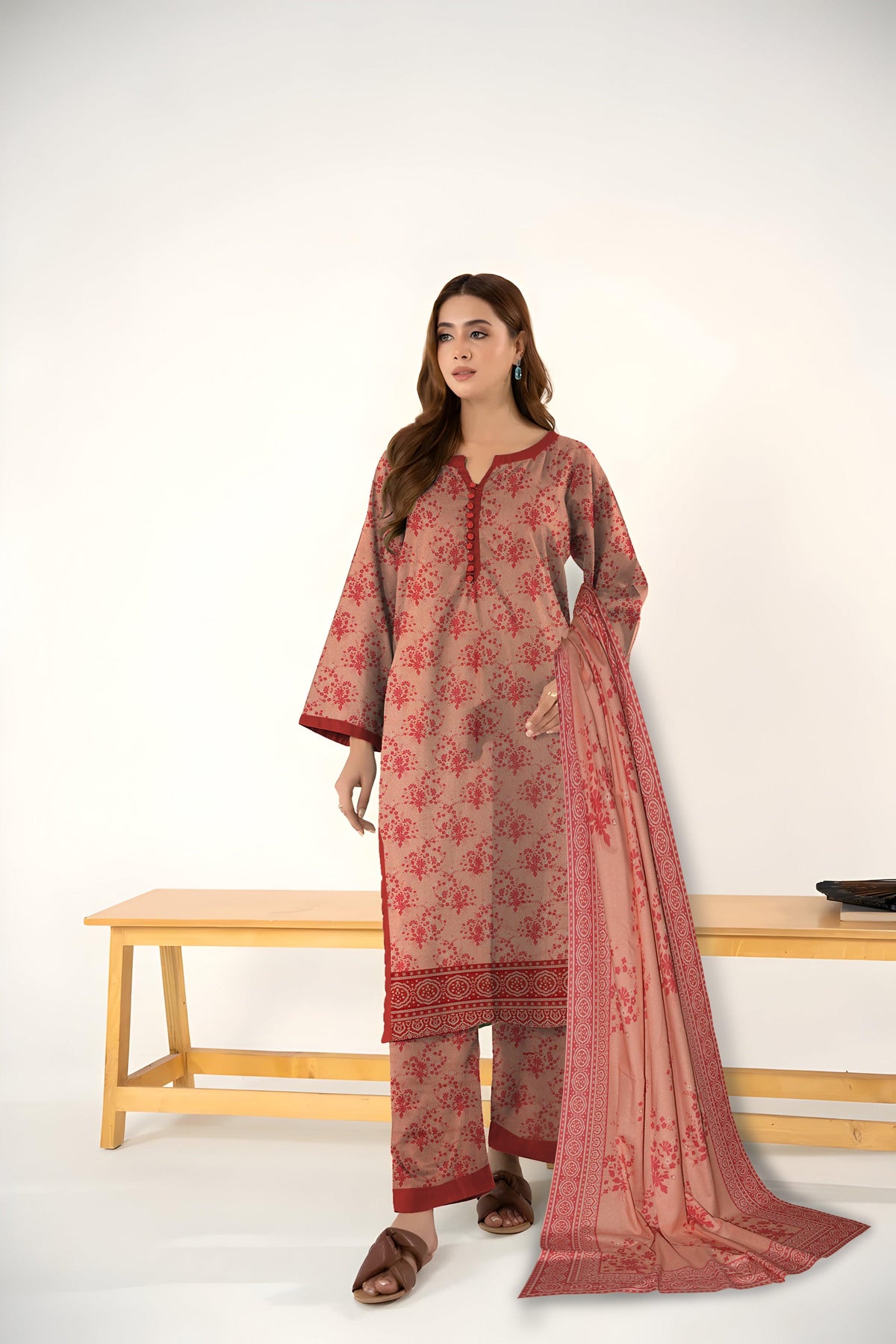 3 Piece Unstitched Karandi Suit -V10- 04