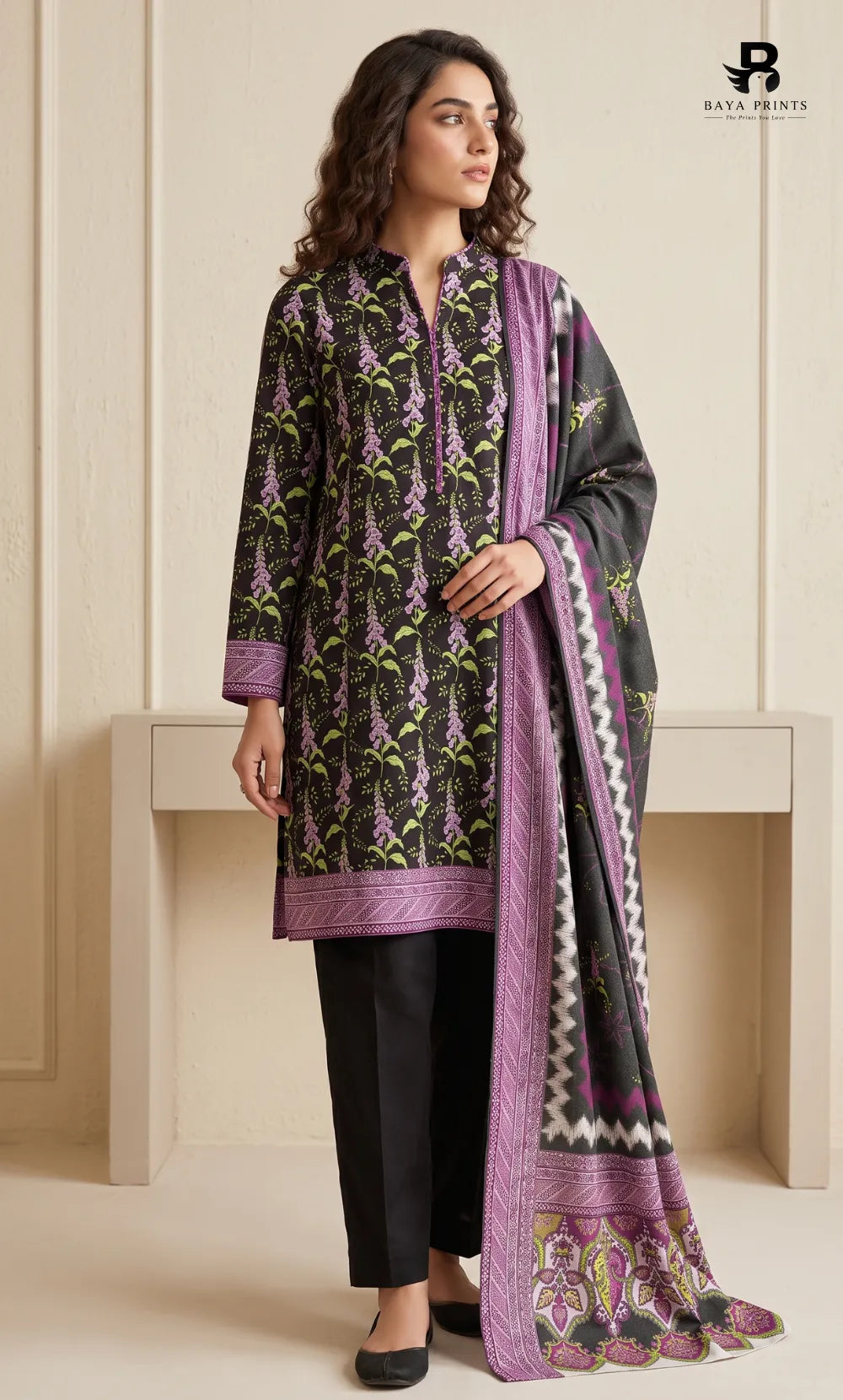 3PC Printed Karandi | Unstitched | BA-V1-06