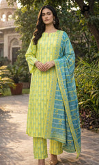 3 Piece Unstitched Printed Doria Linen  Suit  - BA-V3-004