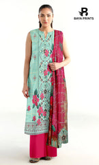 3 Piece Unstitched Printed Dobby Lawn Suit With Resham Dupatta -BA-V34
