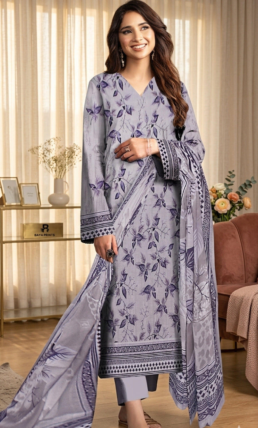 3PC Printed Lawn | Unstitched | Mother’s Grace Collection