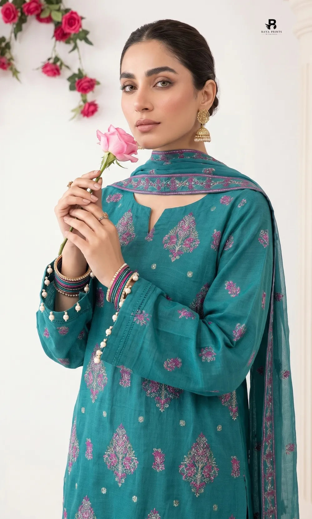 3PC Premium Embroidered Karandi | Unstitched | Nazakat - 10