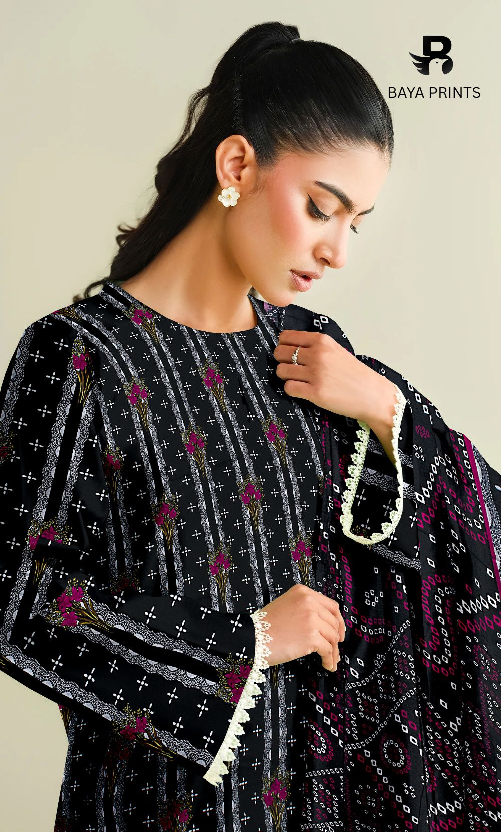 3 Piece Unstitched Printed Doria Linen  Suit  - BA-V4