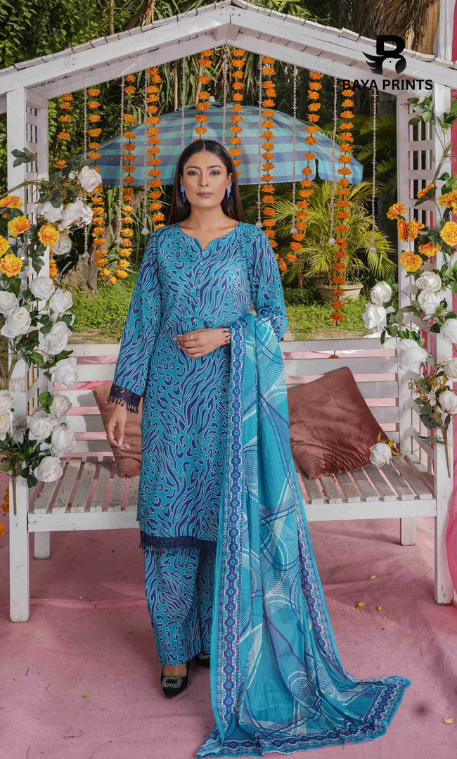 3 Piece Unstitched Printed Lawn Suit -BA-V21B-2 Hover Image