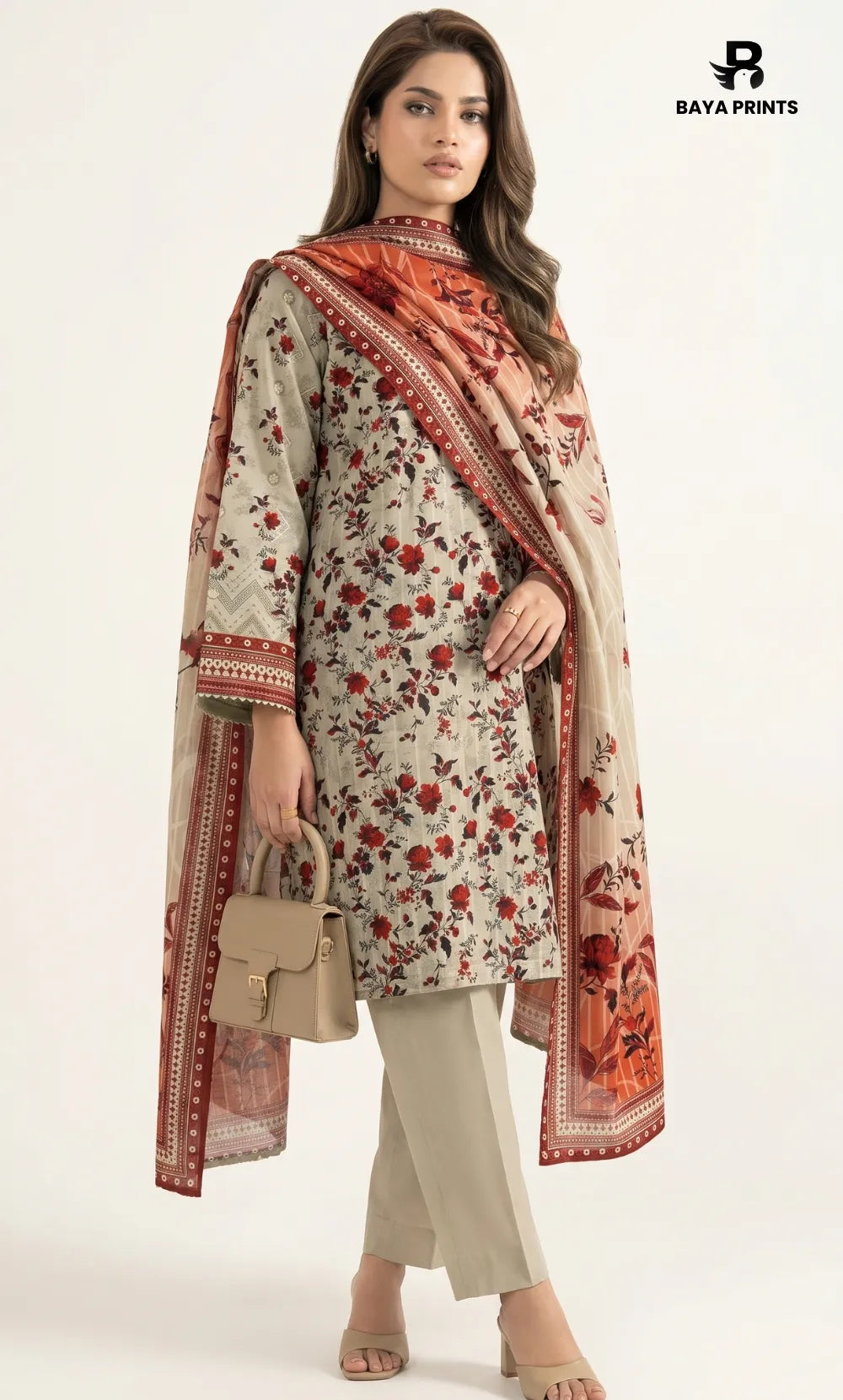 3PC Printed Lawn | Unstitched |  Ethnic by Bayaprints