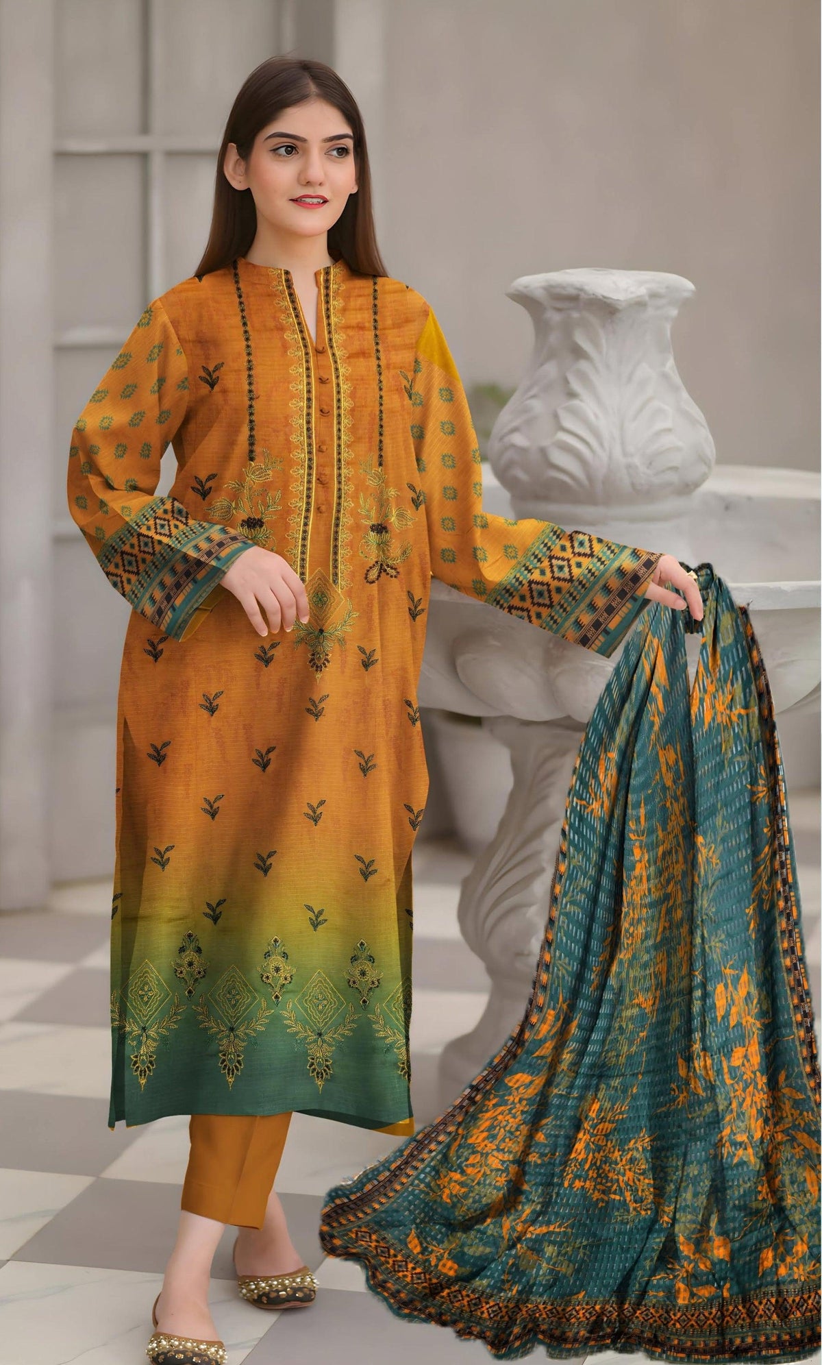 3PC Unstitched Embroidered Viscose Suit NA-10