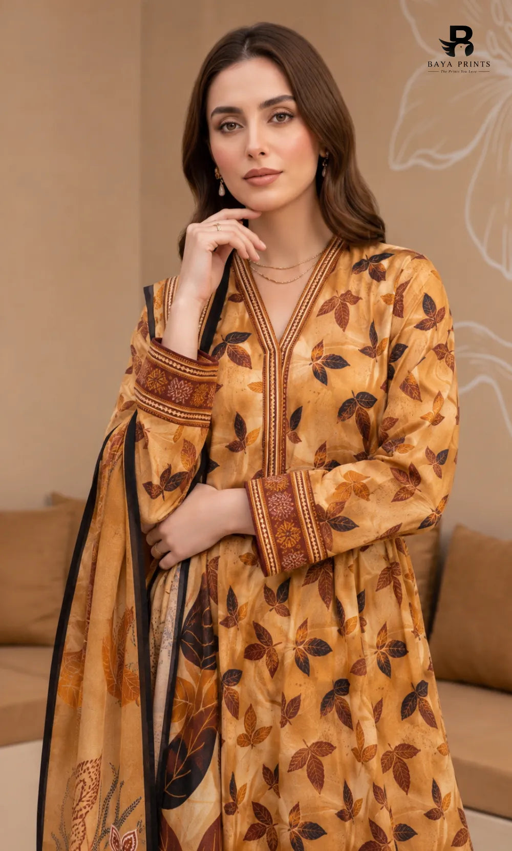 3PC Printed Linen | Unstitched | BA-V1-07