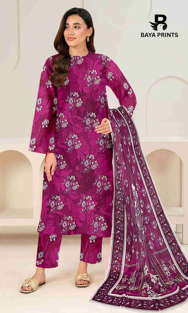 3 Piece Unstitched Printed Lawn Suit -BP-V24-6 Hover Image