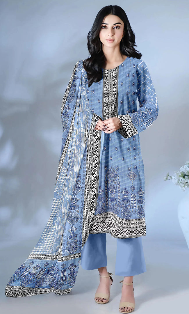 3 Piece Unstitched Printed Dobby Lawn Suit -BA-V19-01 Hover Image