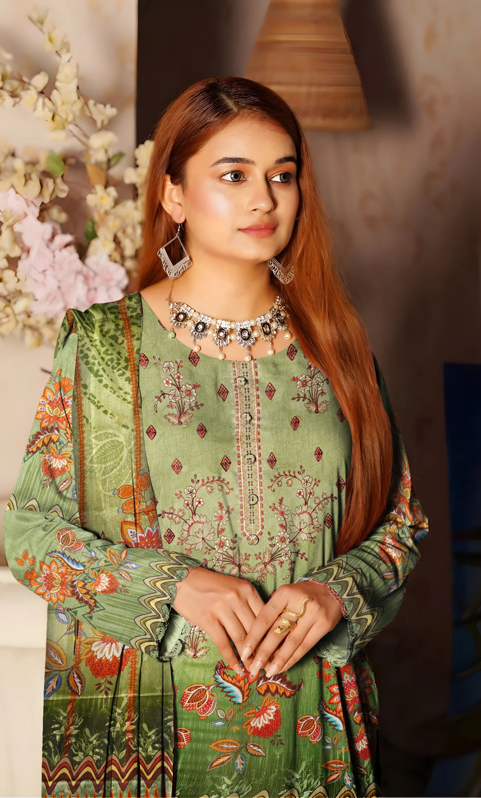 3PC Embroidered Banarsi Unstitched Lawn Suit - NA-V3-08
