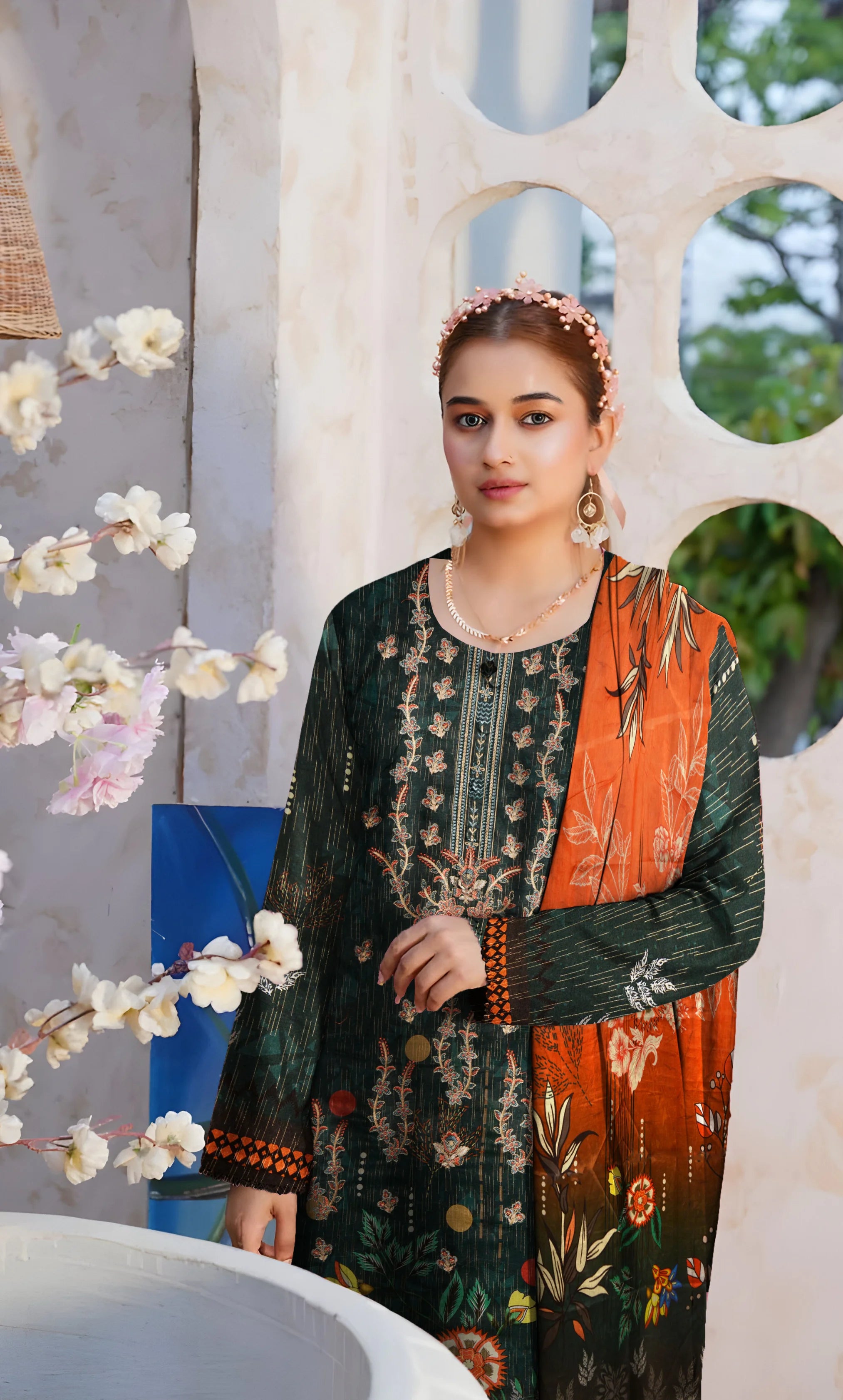 3PC Embroidered Banarsi Unstitched Lawn Suit - NA-V3-10