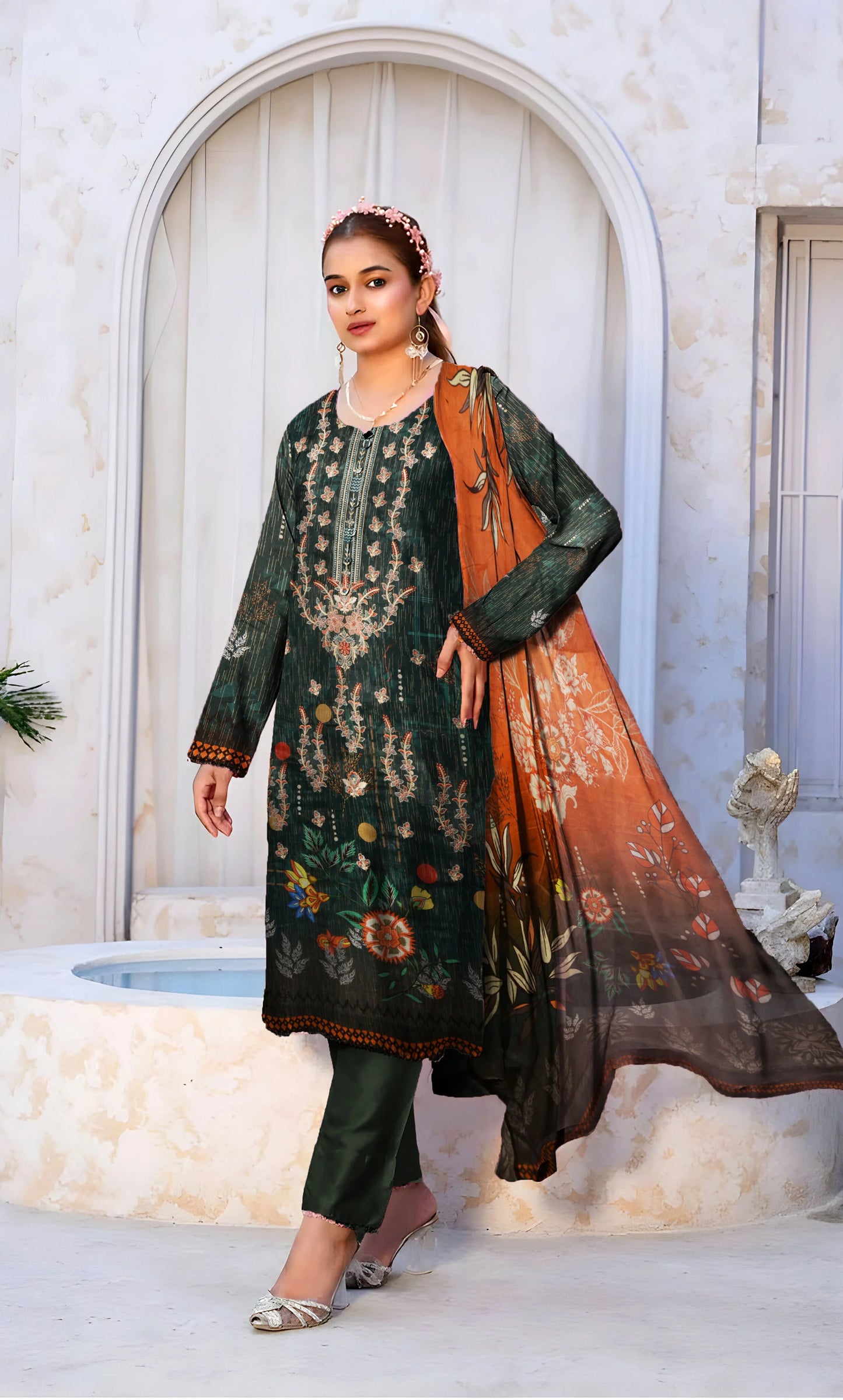 3PC Embroidered Banarsi Unstitched Lawn Suit - NA-V3-10