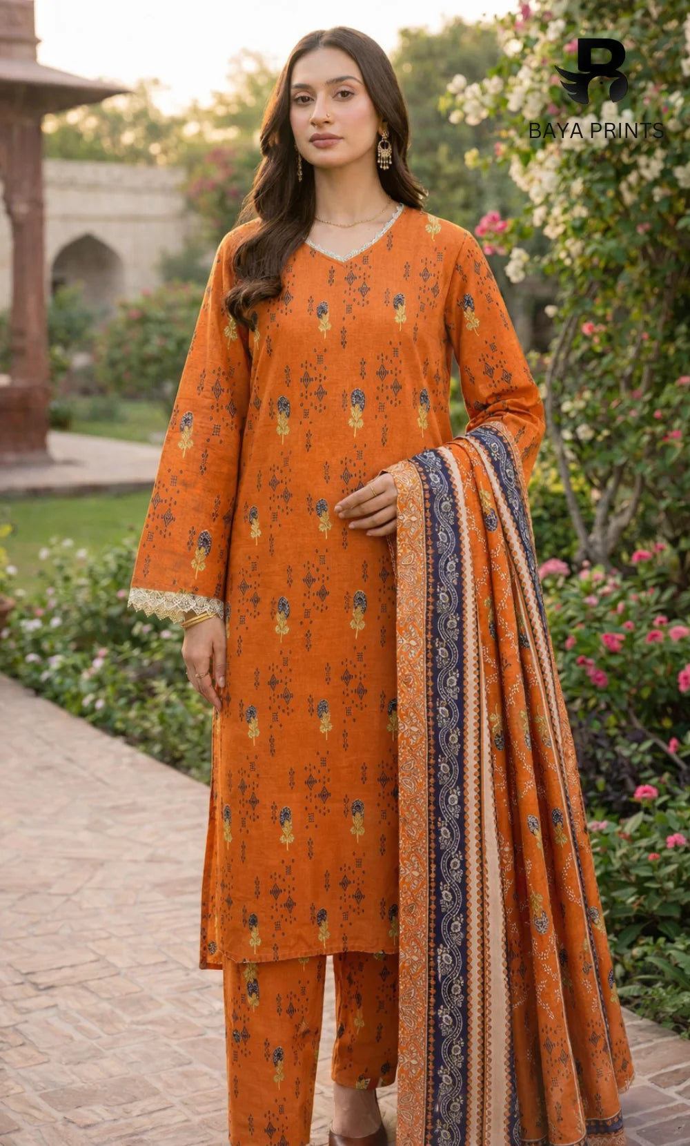 3 Piece Unstitched Printed Doria Linen  Suit  - BA-V3-001