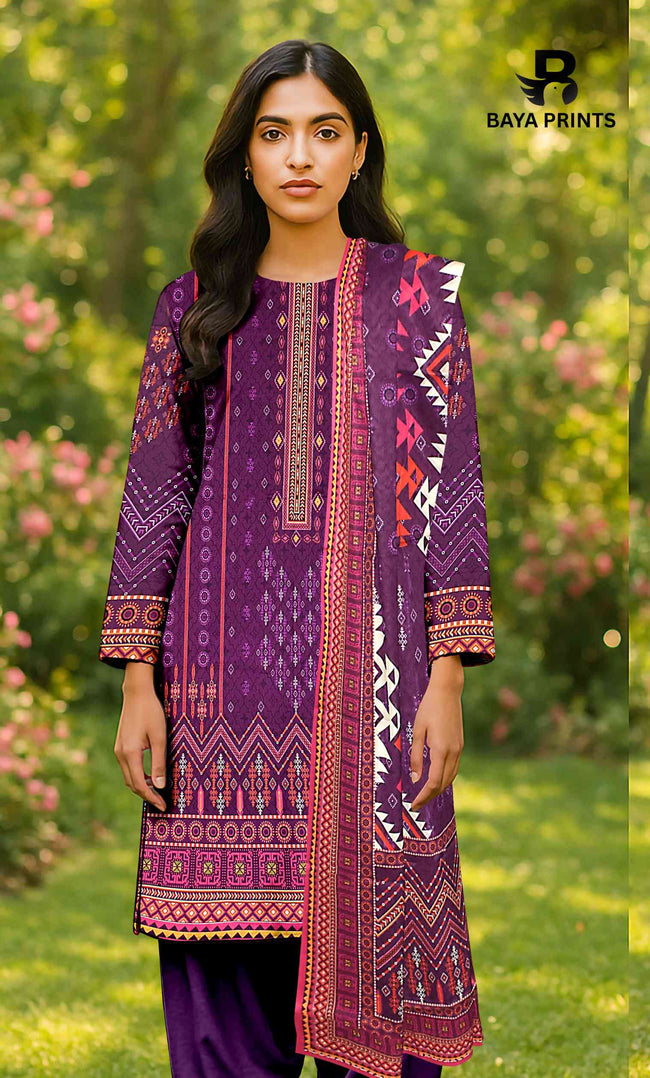 3 Piece Unstitched Printed Lawn Suit -BP-V2-8 Hover Image