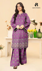 2-Piece Unstitched Dhanak Printed Suit with Embroidered Border-DE-V1-22