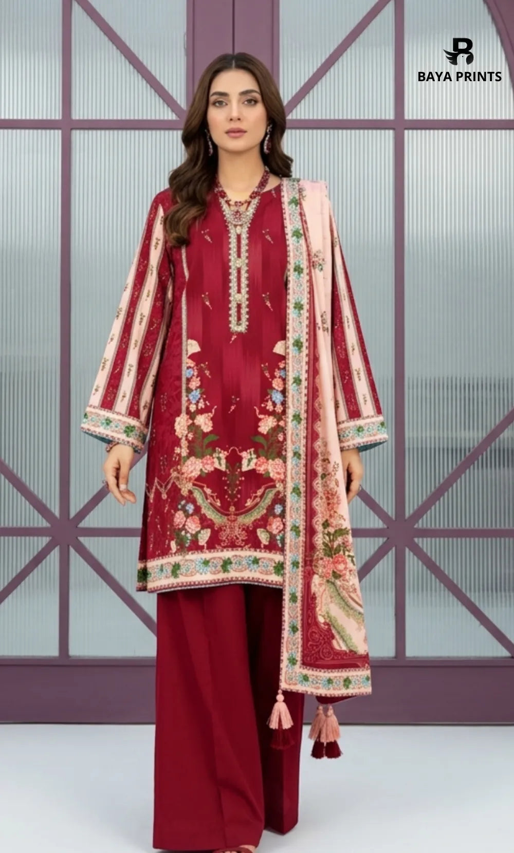 3PC Printed Lawn | Unstitched |  M.B