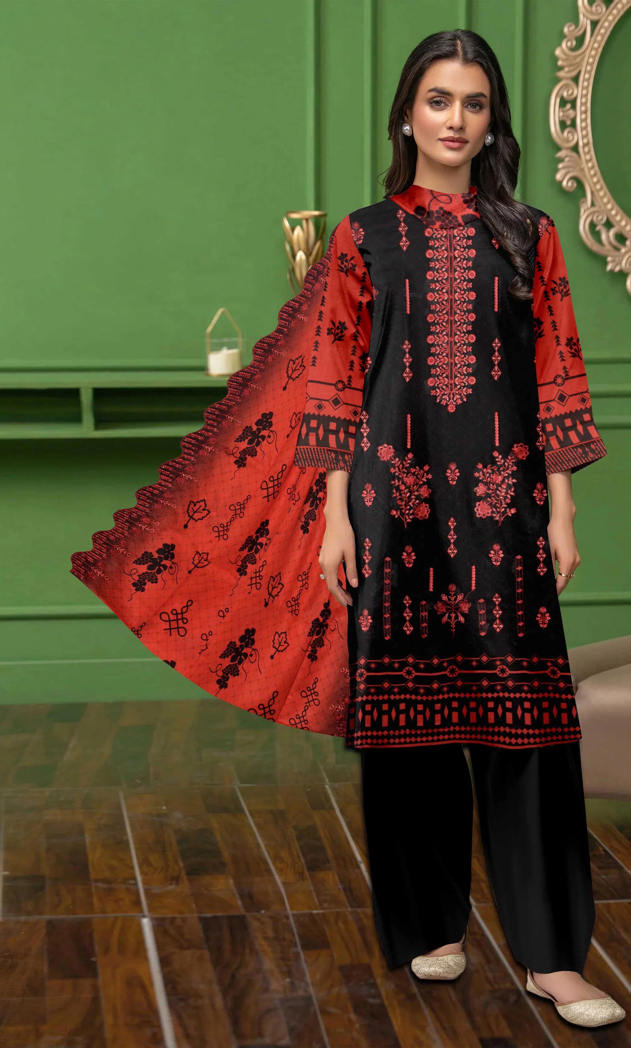 3 Piece Embroidered Unstitched Lawn Suit With Embroidered Dupatta | NA-V12-05