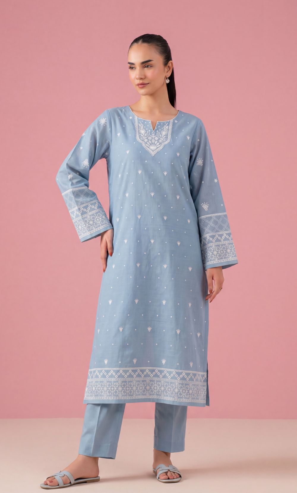 Signature Embroidered Lawn 2PC – Unstitched | Seraya | Dusty Blue
