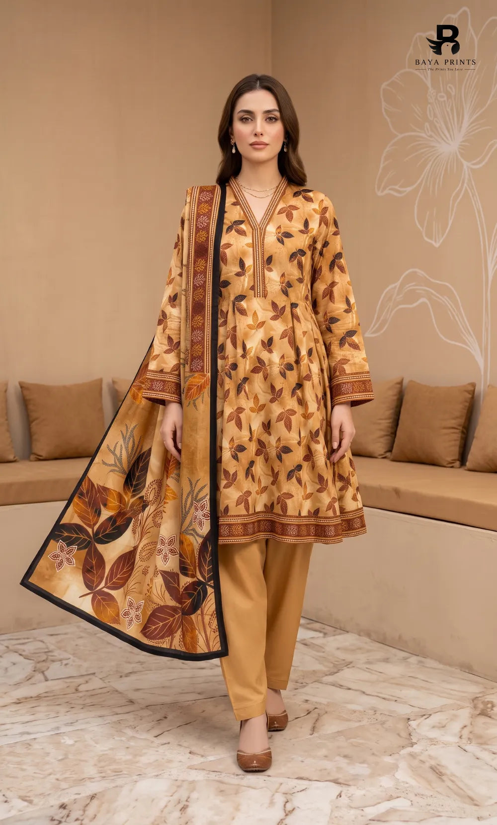 3PC Printed Linen | Unstitched | BA-V1-07