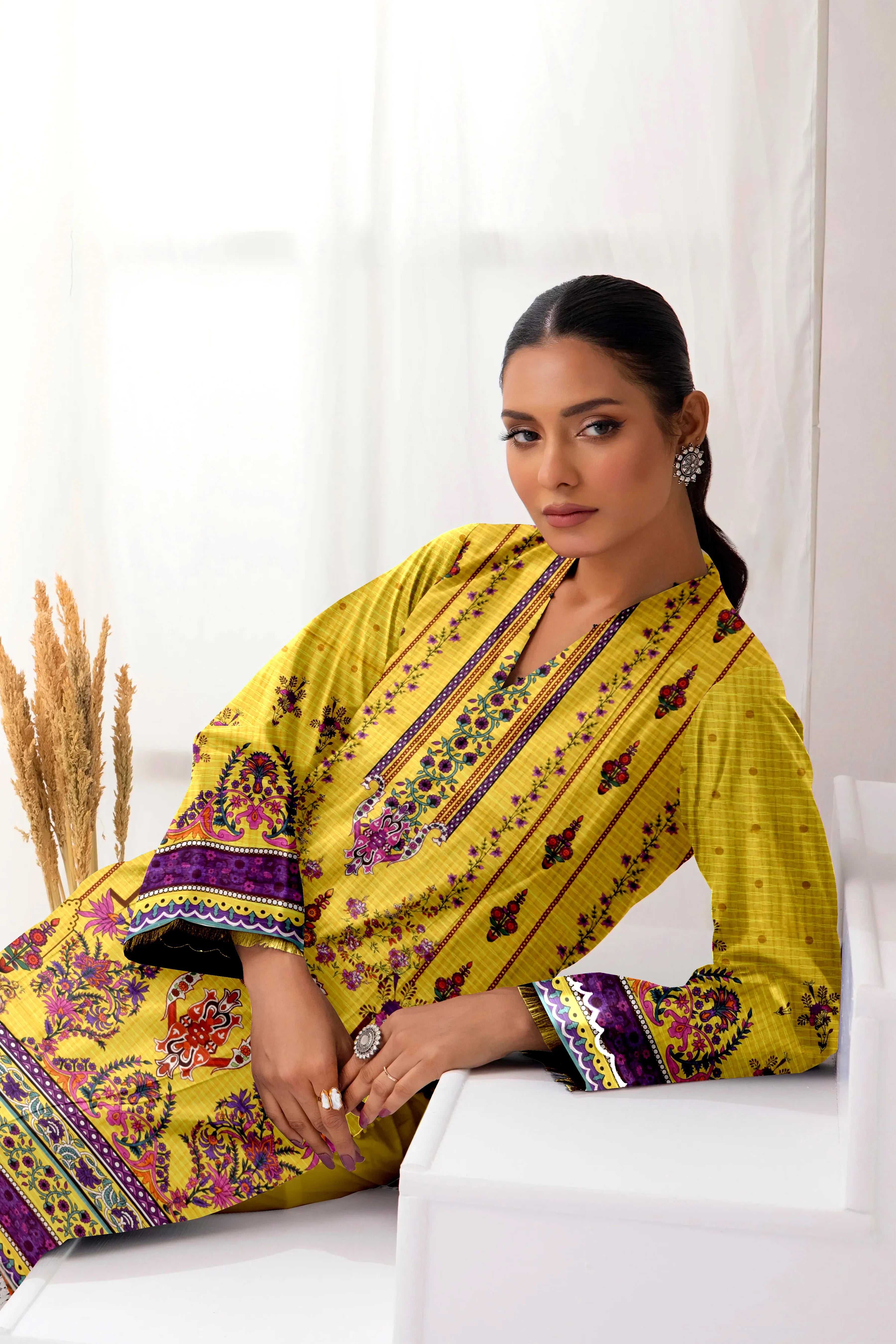 3 Piece Unstitched Printed Dobby Lawn Suit -BA-V18-06