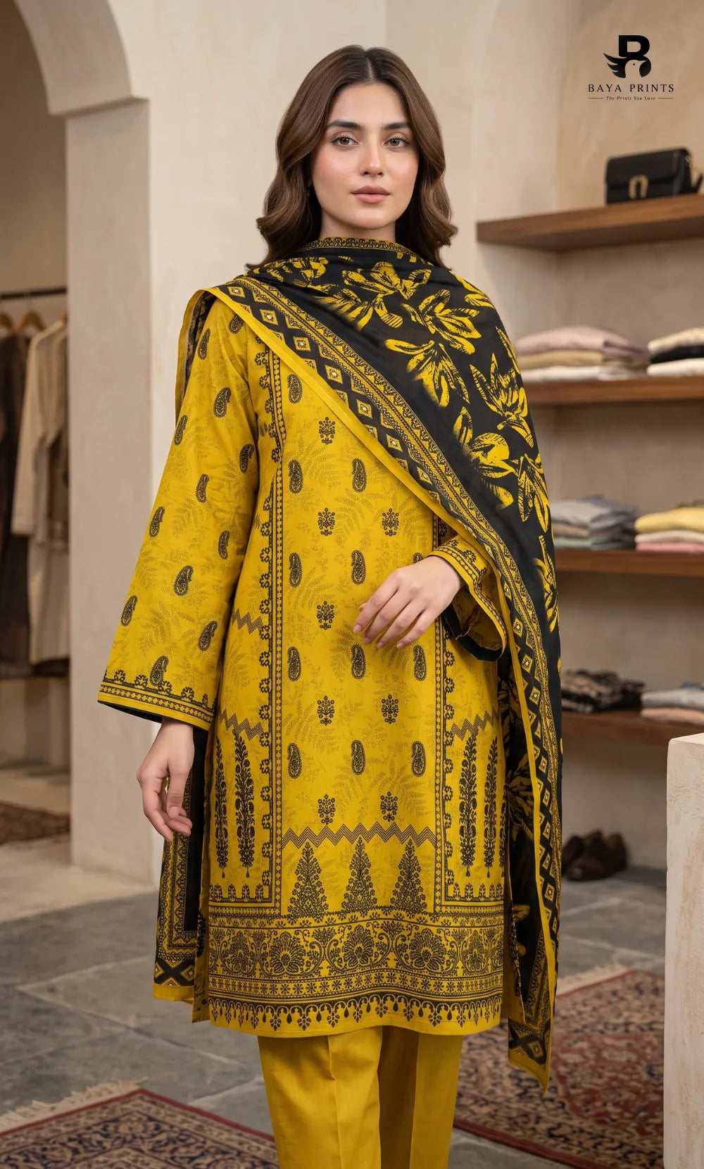 3PC Printed Linen | Unstitched | BA-V2-05